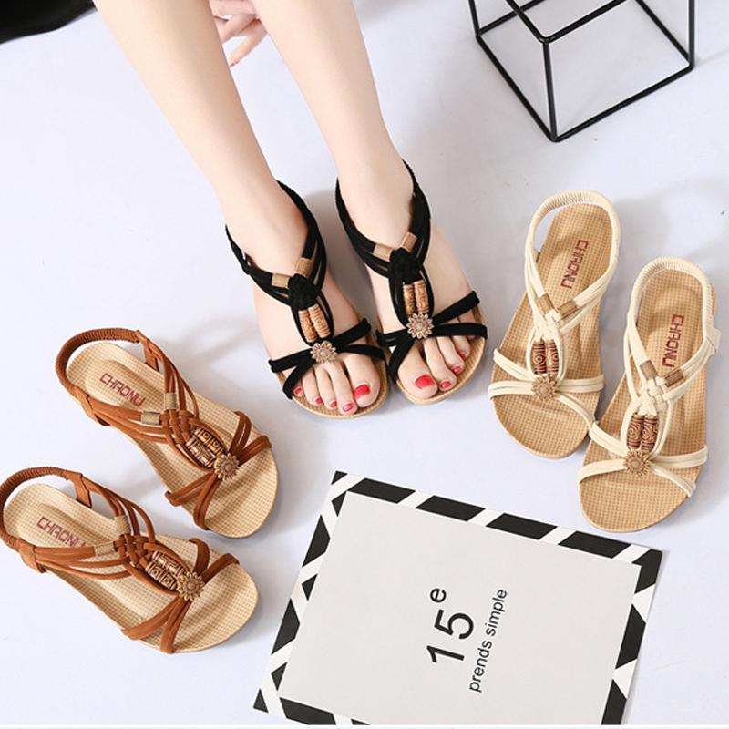 Huarache Sandalia Trenza Suave Con Flor Y Cuentas Bohemia