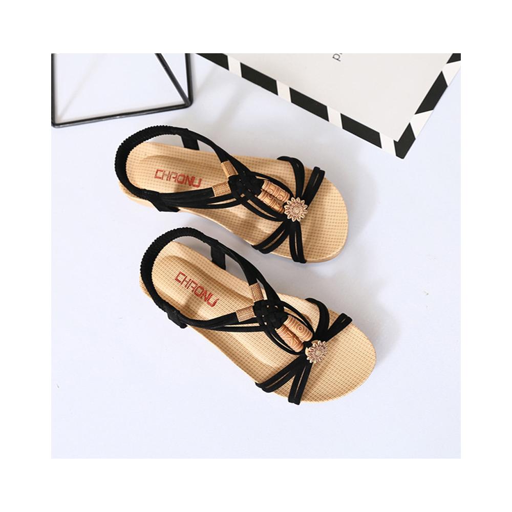Huarache Sandalia Trenza Suave Con Flor Y Cuentas Bohemia
