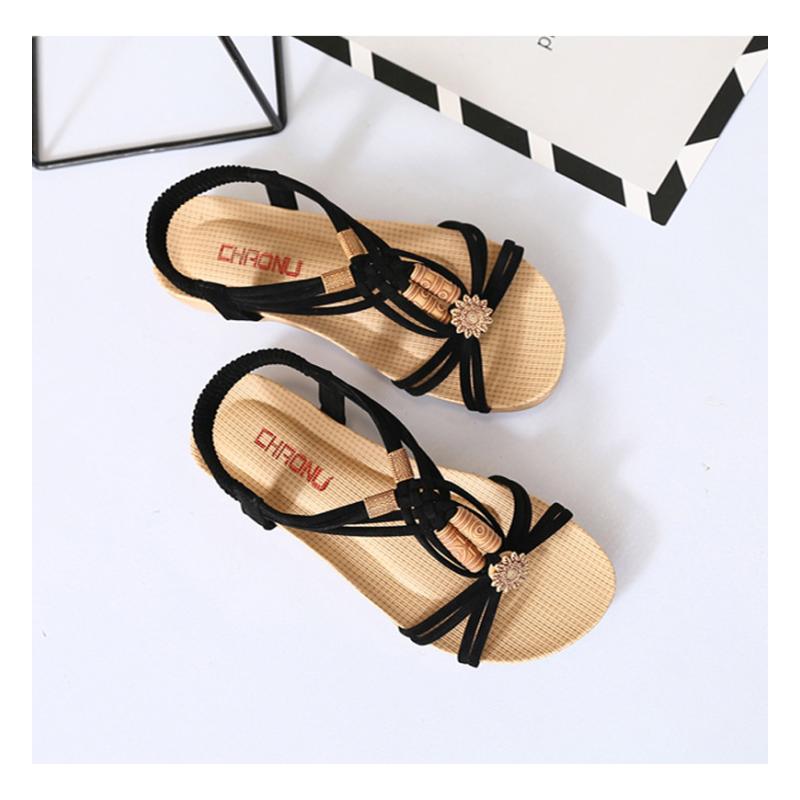 Huarache Sandalia Trenza Suave Con Flor Y Cuentas Bohemia