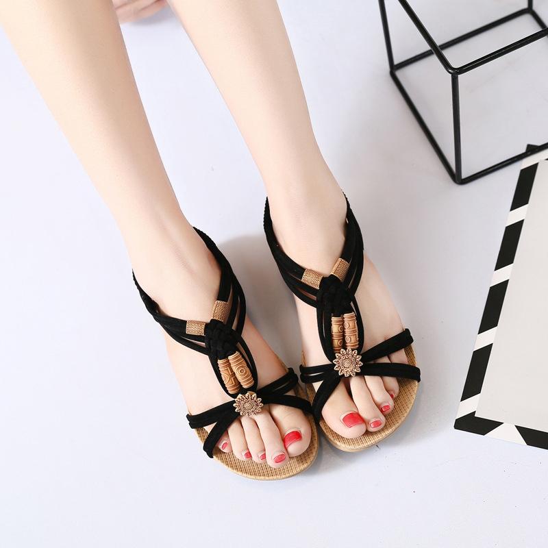 Huarache Sandalia Trenza Suave Con Flor Y Cuentas Bohemia