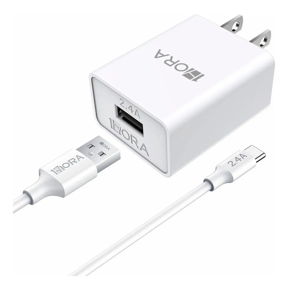 Combo Cargador Carga Rápida Tipo C Usb Celular 2.4a 1hora Color Blanco