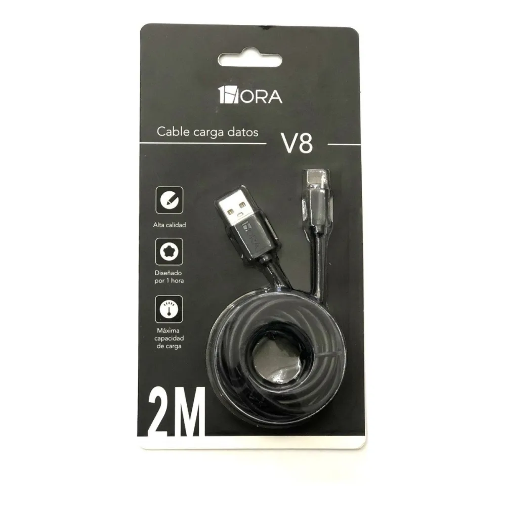 Cable 2mts V8 Microusb Android Datos Carga Rápida 1hora