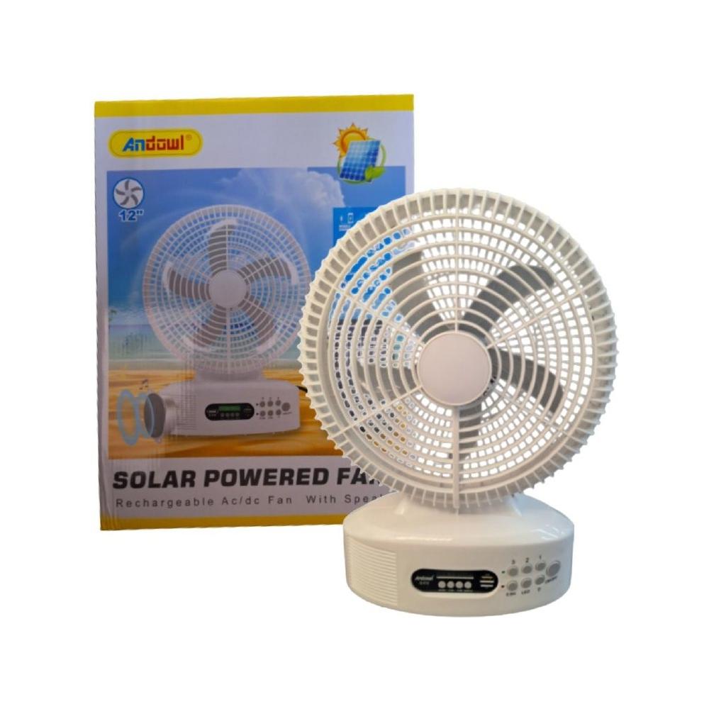 Ventilador Solar De Mesa 12 De 3 Velocidades Con Bocina 