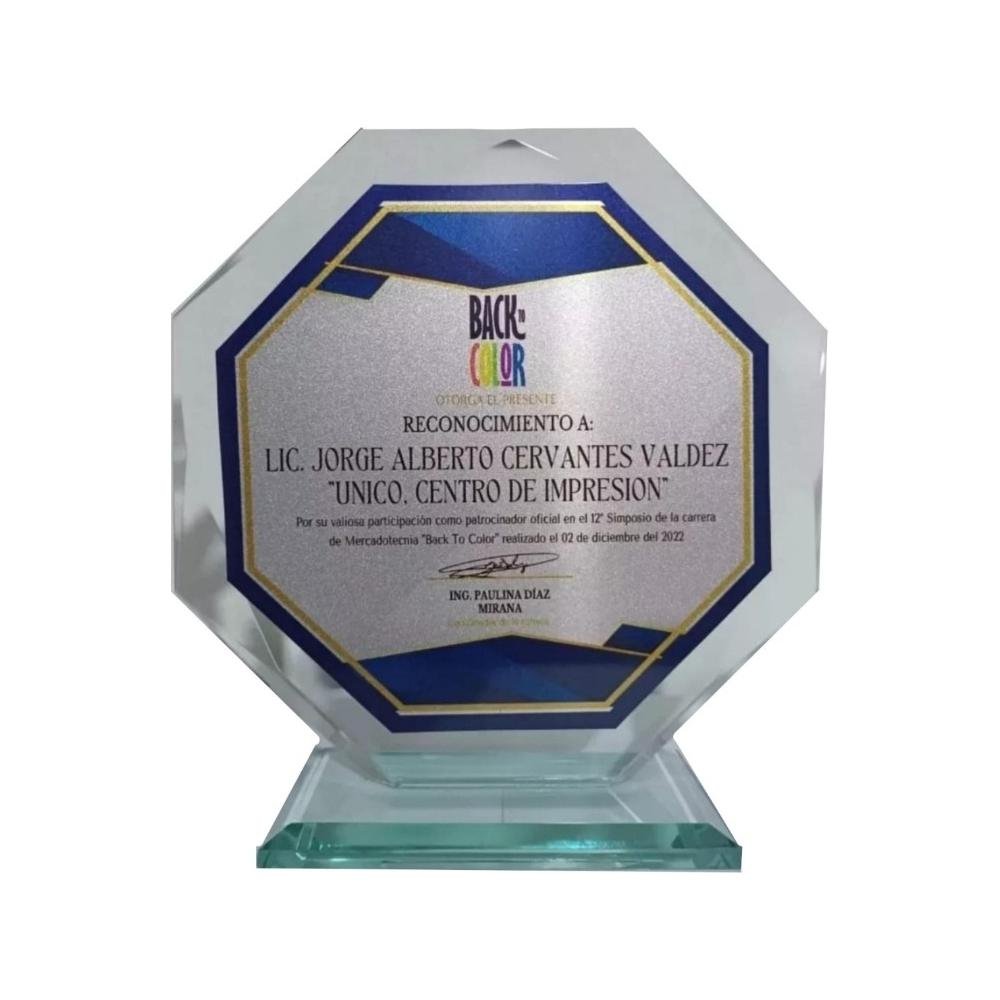 Reconocimiento Impreso Urgente Vidrio 10mm Placa Sublimada