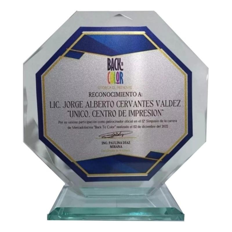 Reconocimiento Impreso Urgente Vidrio 10mm Placa Sublimada