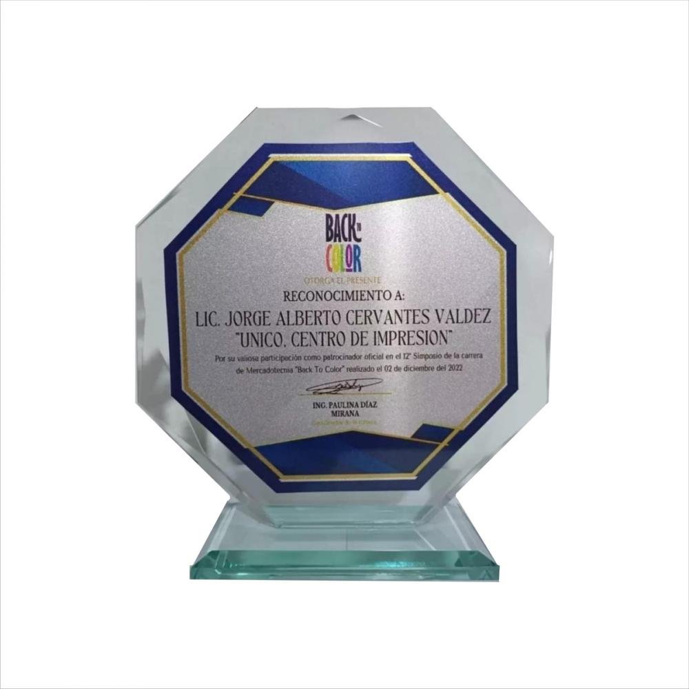 Reconocimiento Impreso Urgente Vidrio 10mm Placa Sublimada