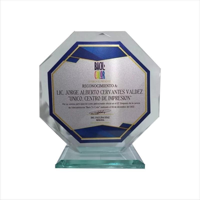 Reconocimiento Impreso Urgente Vidrio 10mm Placa Sublimada