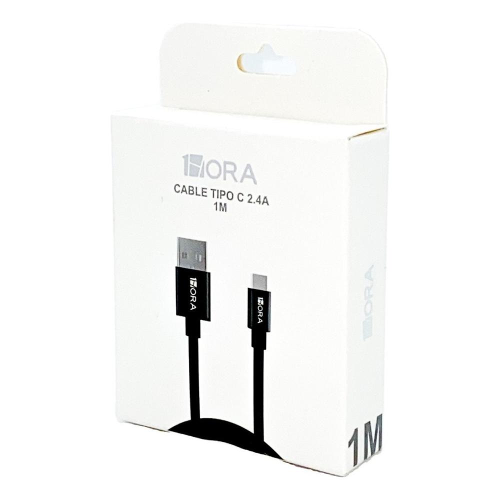 Cable 1hora Agujeta Tipo Usb C 1m 2.4a Carga Rapida Y Datos Color Negro