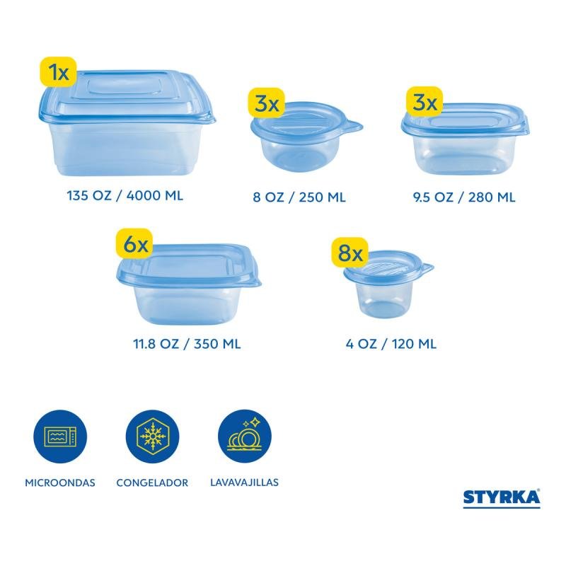 21 Contenedores De Plástico Toppers Styrka 42 Color Azul claro