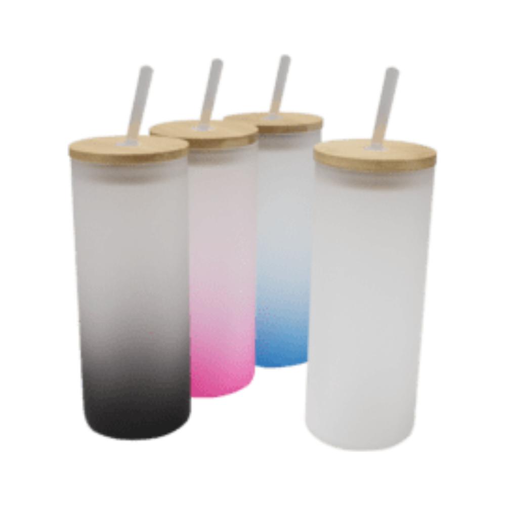 3 Pz Vaso Vidrio Skinny Tapa Bambu Sublimacion Color Make Color Negro
