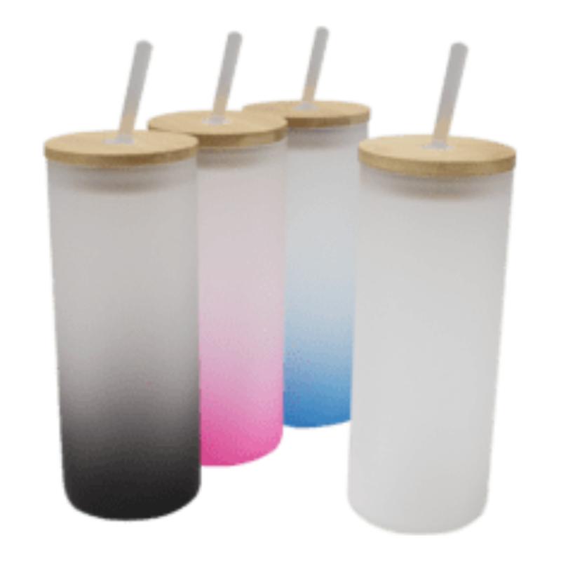 3 Pz Vaso Vidrio Skinny Tapa Bambu Sublimacion Color Make Color Negro