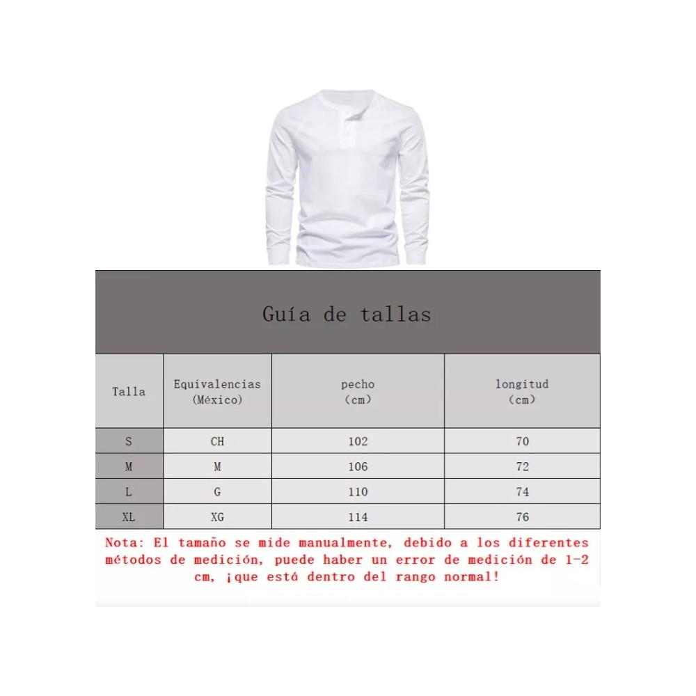 Playera Manga Larga Para Hombre Cuello De Henley Casual