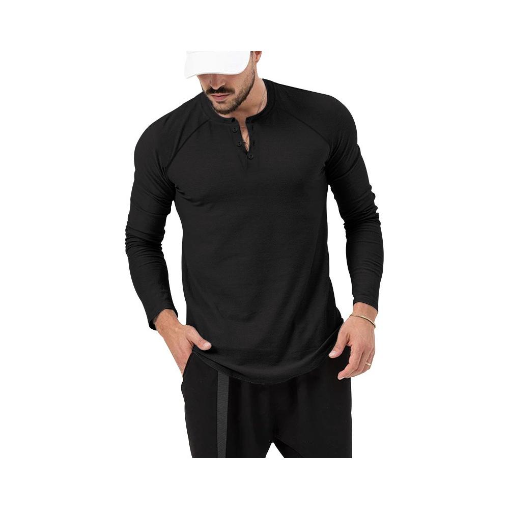 Playera Manga Larga Para Hombre Cuello De Henley Casual