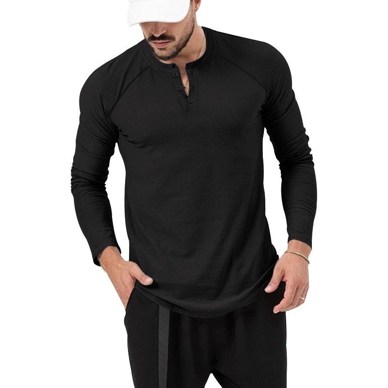 Playera Manga Larga Para Hombre Cuello De Henley Casual