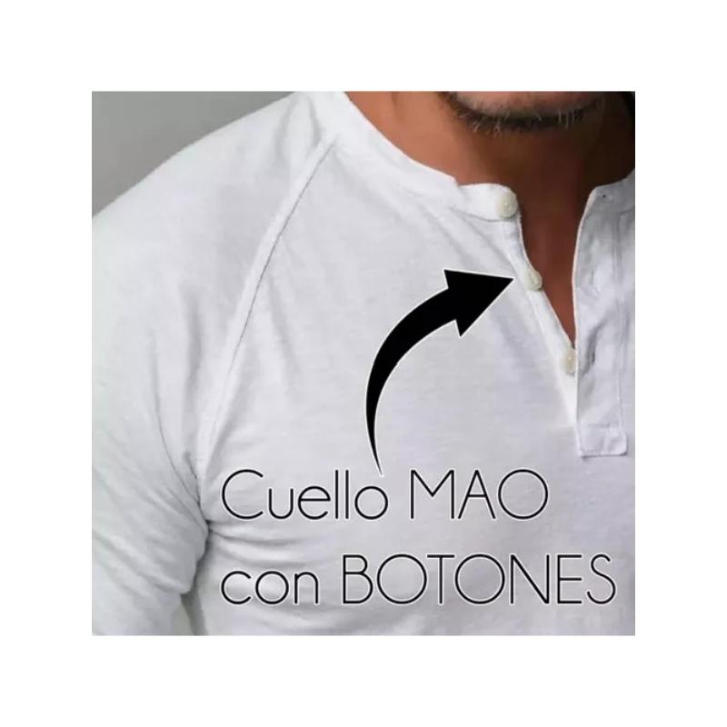 Playera Manga Larga Para Hombre Cuello De Henley Casual