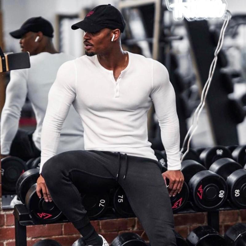 Playera Manga Larga Para Hombre Cuello De Henley Casual