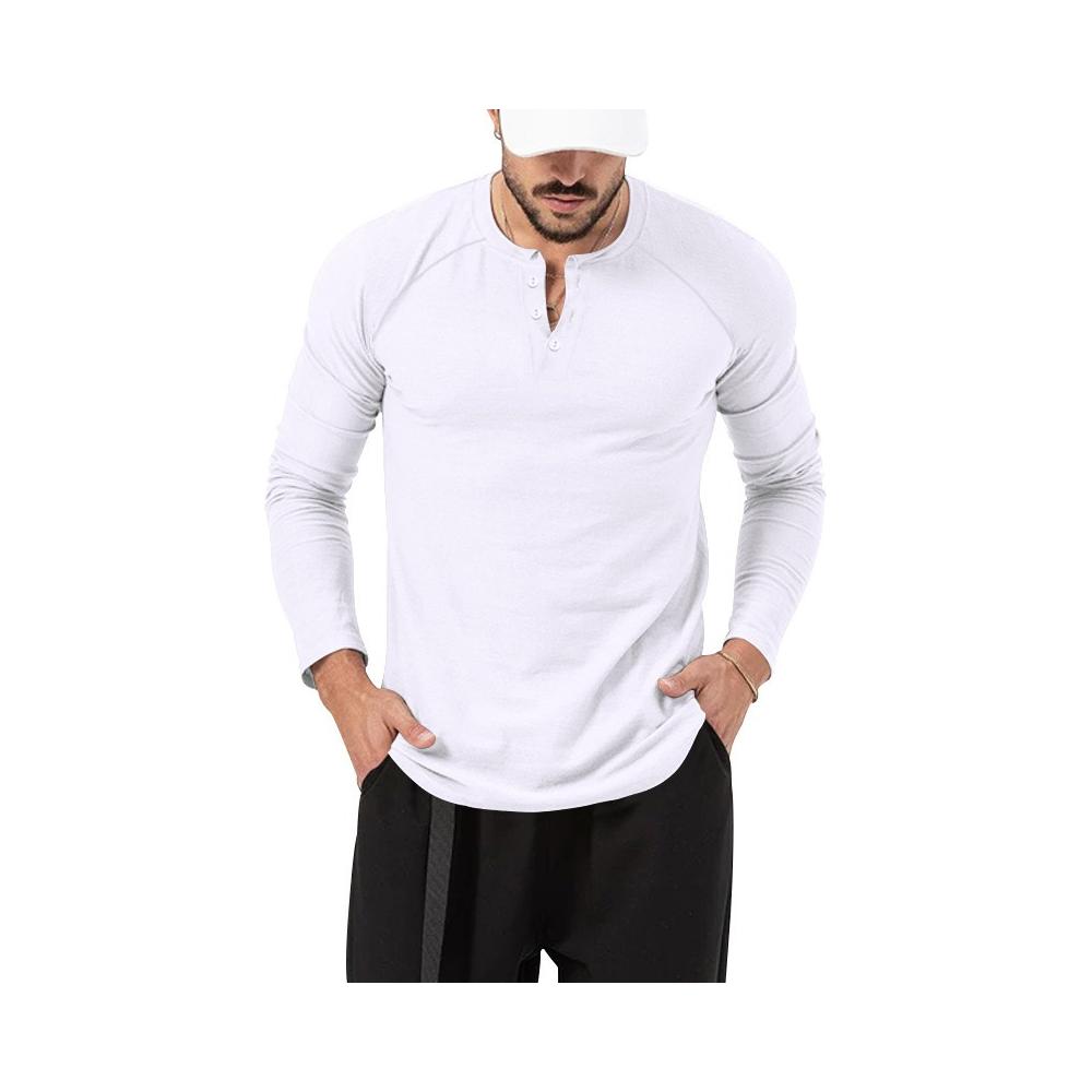 Playera Manga Larga Para Hombre Cuello De Henley Casual