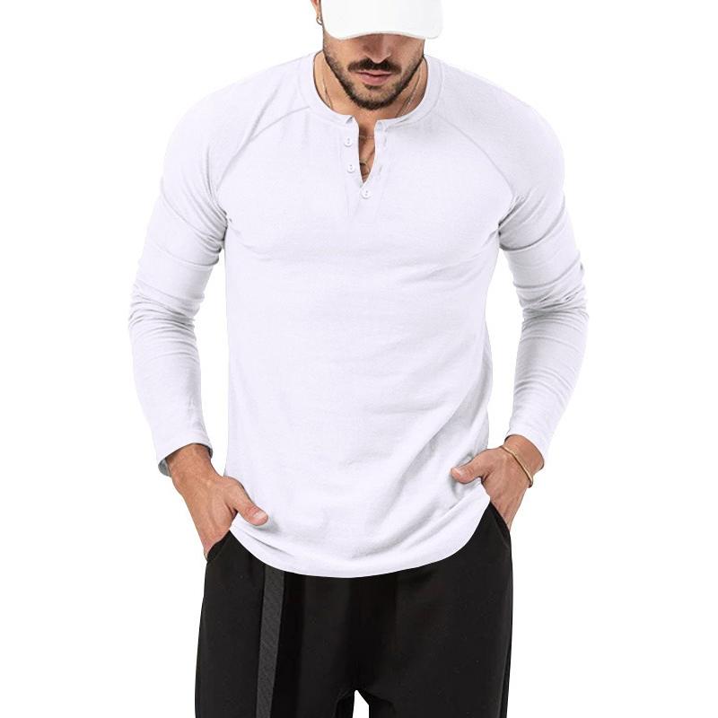 Playera Manga Larga Para Hombre Cuello De Henley Casual