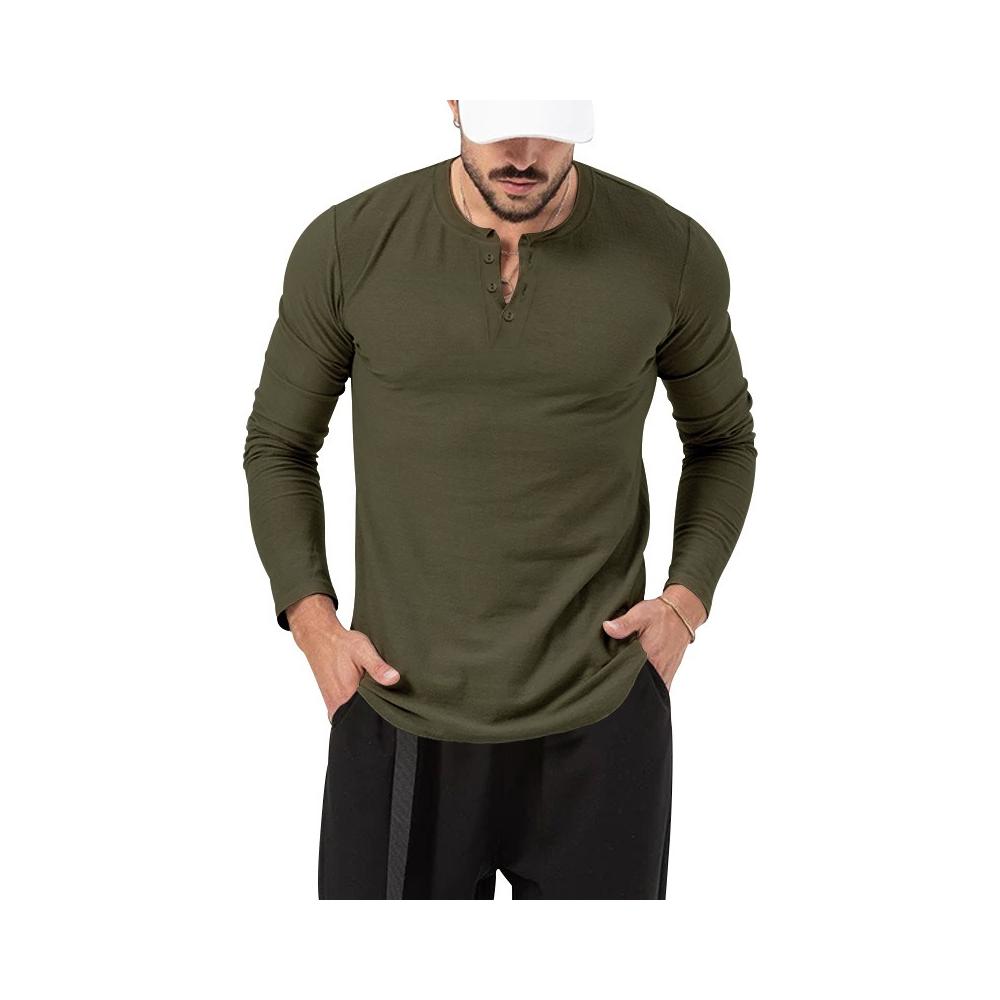 Playera Manga Larga Para Hombre Cuello De Henley Casual