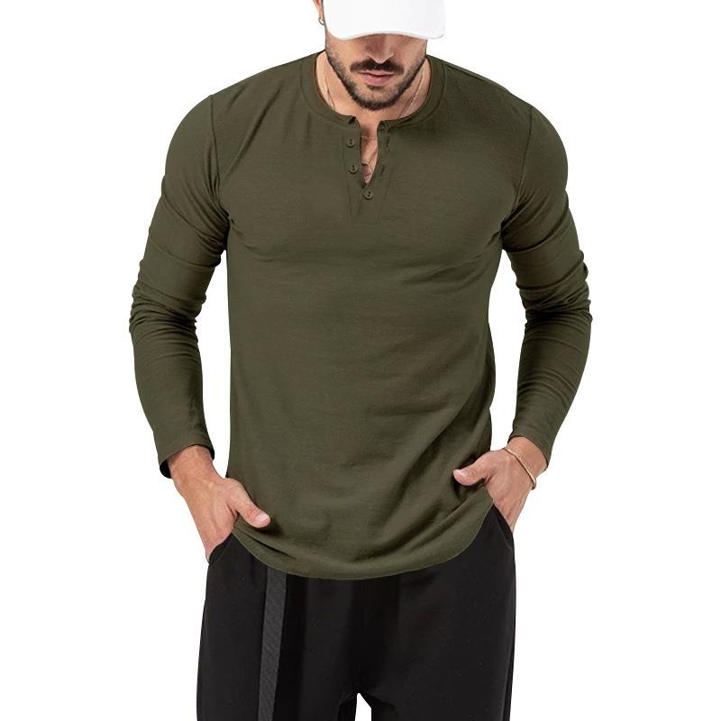 Playera Manga Larga Para Hombre Cuello De Henley Casual