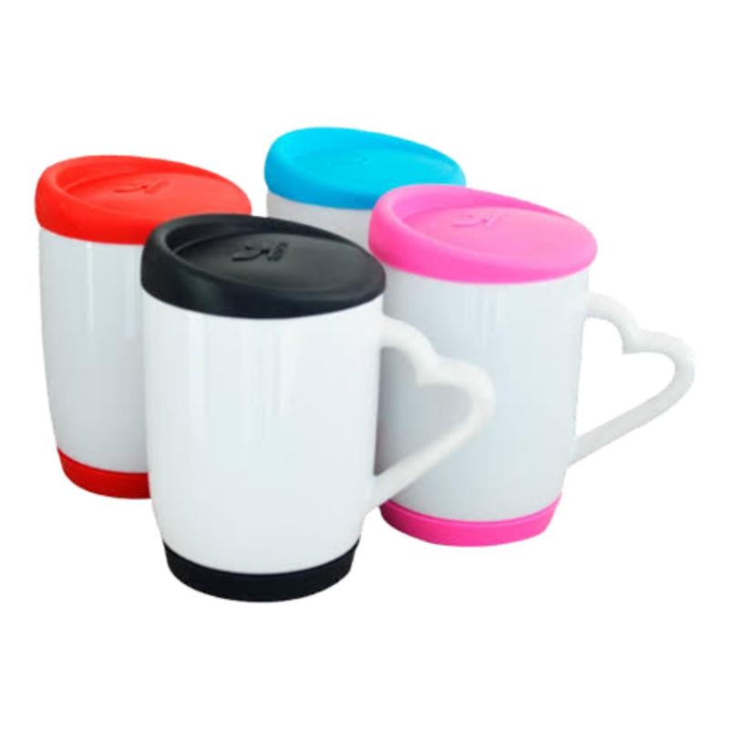 Taza Tapa Silicon Asa Corazon Color Make Sublimacion 6pz