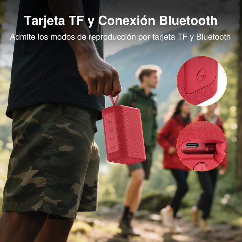 Bocina Bluetooth Portátil 1hora 7w Altavoz Pequeña Sonido Potente Portátil Reproduce Tarjeta Tf Compacta Fácil De Llevar Rojo