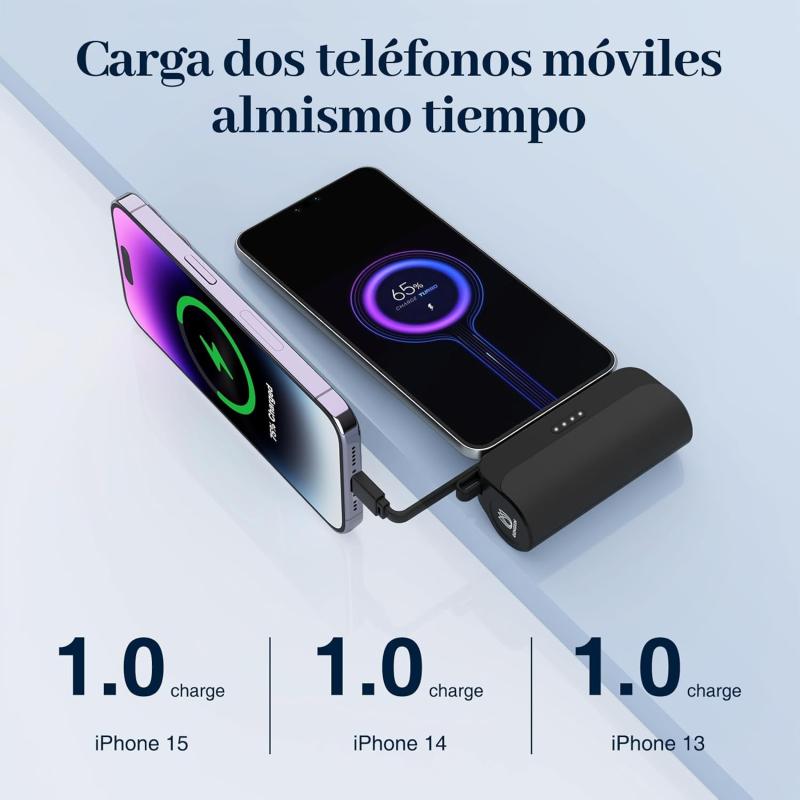 GENGXIN Mini Power Bank 4500mah, Batería Portátil Salida Tipo C y Soporte de Teléfono, Portátil para iPhone con Cable Integrado,