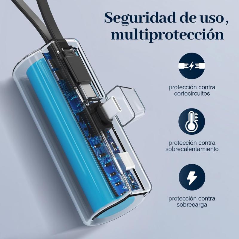 GENGXIN Mini Power Bank 4500mah, Batería Portátil Salida Tipo C y Soporte de Teléfono, Portátil para iPhone con Cable Integrado,
