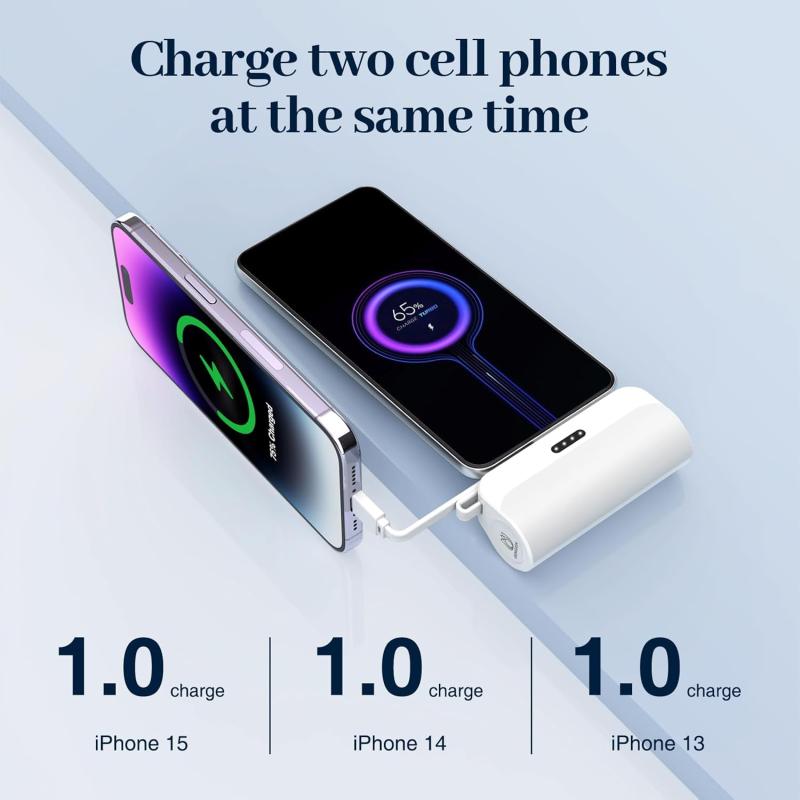 GENGXIN Mini Power Bank 4500mah, Batería Portátil Salida Tipo C y Soporte de Teléfono, Portátil para iPhone con Cable Integrado,