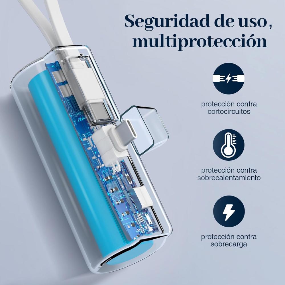GENGXIN Mini Power Bank 4500mah, Batería Portátil Salida Tipo C y Soporte de Teléfono, Portátil para iPhone con Cable Integrado,