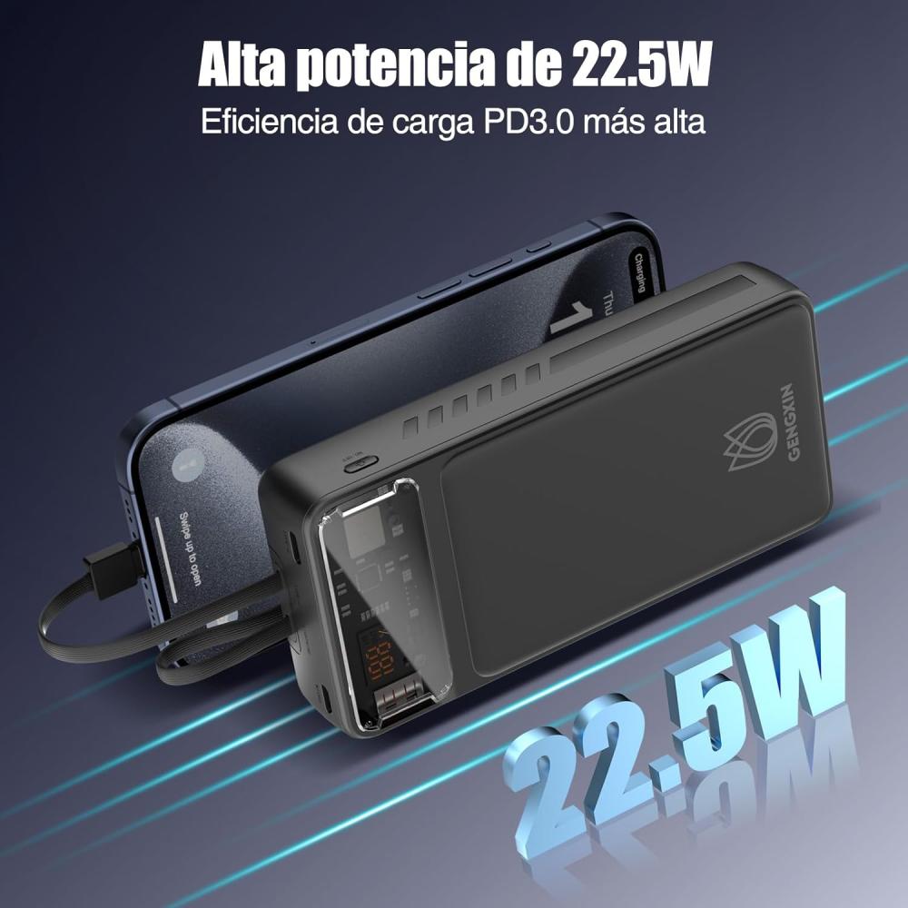 GENGXIN Power Bank 20000 mAh, Batería Portátil 22.5W con Pantalla LED Cargador Portátil, Powerbank Compatible con Teléfonos