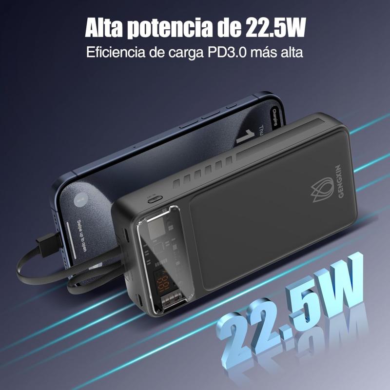 GENGXIN Power Bank 20000 mAh, Batería Portátil 22.5W con Pantalla LED Cargador Portátil, Powerbank Compatible con Teléfonos
