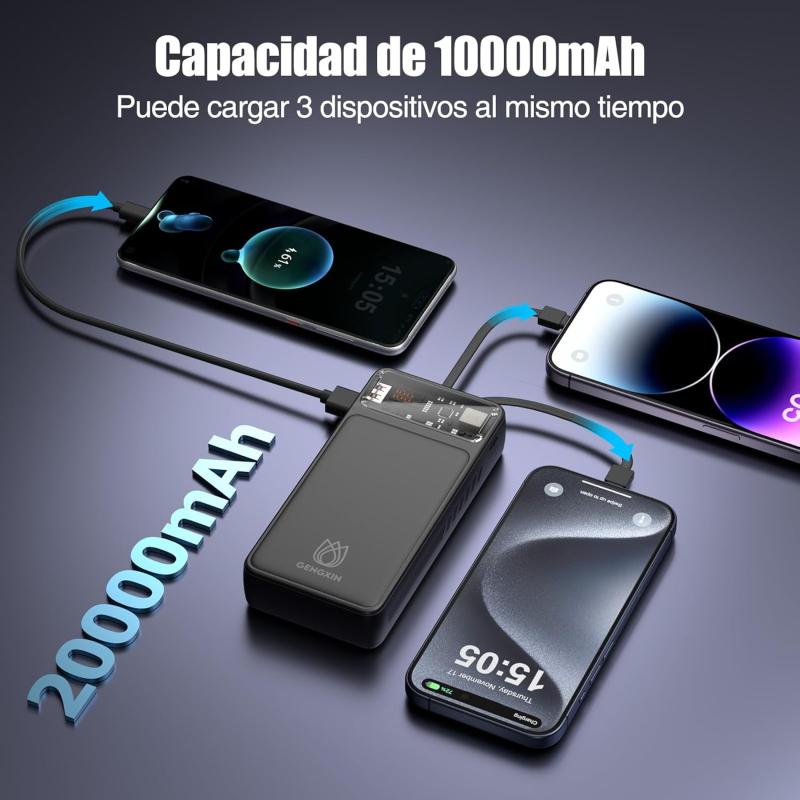 GENGXIN Power Bank 20000 mAh, Batería Portátil 22.5W con Pantalla LED Cargador Portátil, Powerbank Compatible con Teléfonos