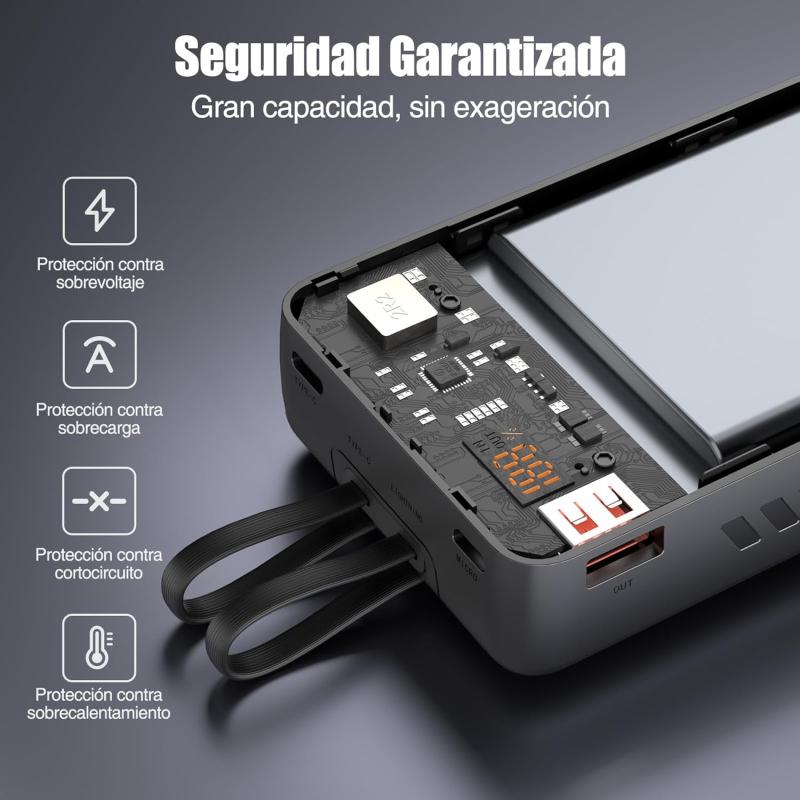 GENGXIN Power Bank 20000 mAh, Batería Portátil 22.5W con Pantalla LED Cargador Portátil, Powerbank Compatible con Teléfonos