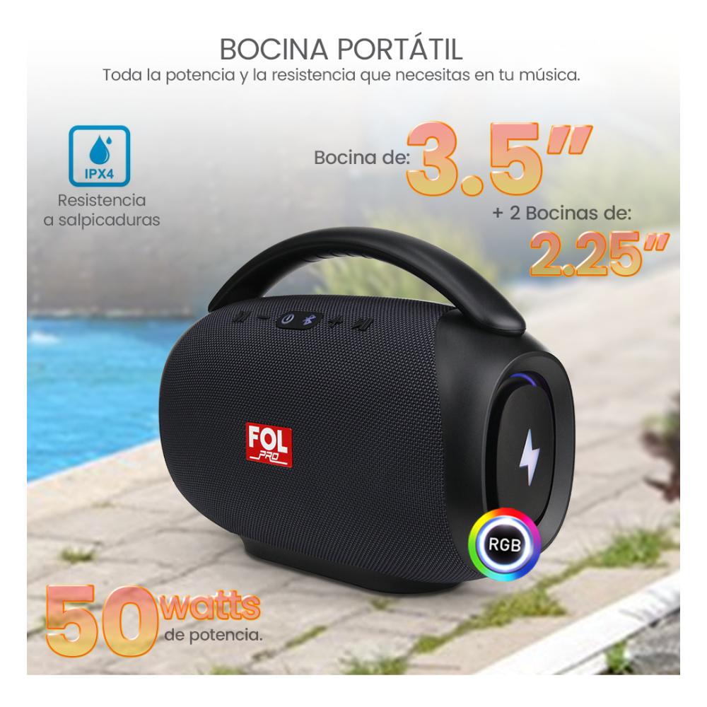 Bocina Fol Fs-r219 Bluetooth Portatil Recargable 50w Azul Azul Acero