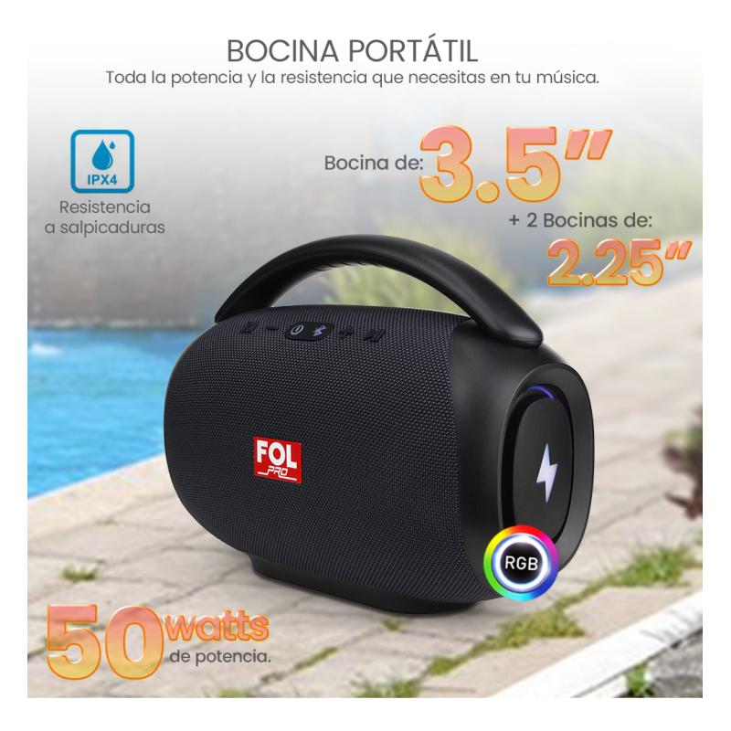 Bocina Fol Fs-r219 Bluetooth Portatil Recargable 50w Azul Azul Acero