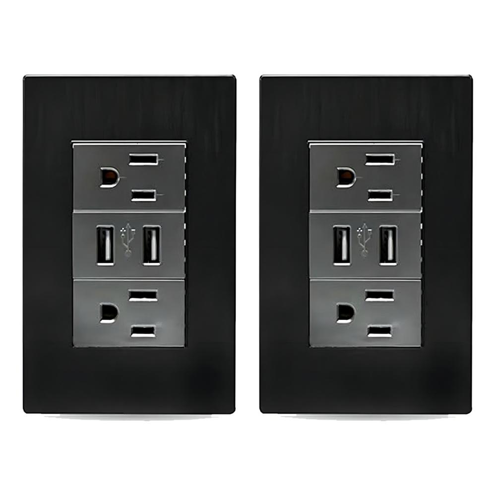 Receptáculo Hy-j310 Contacto Placa Usb Megaluz Con 2 Color Gris