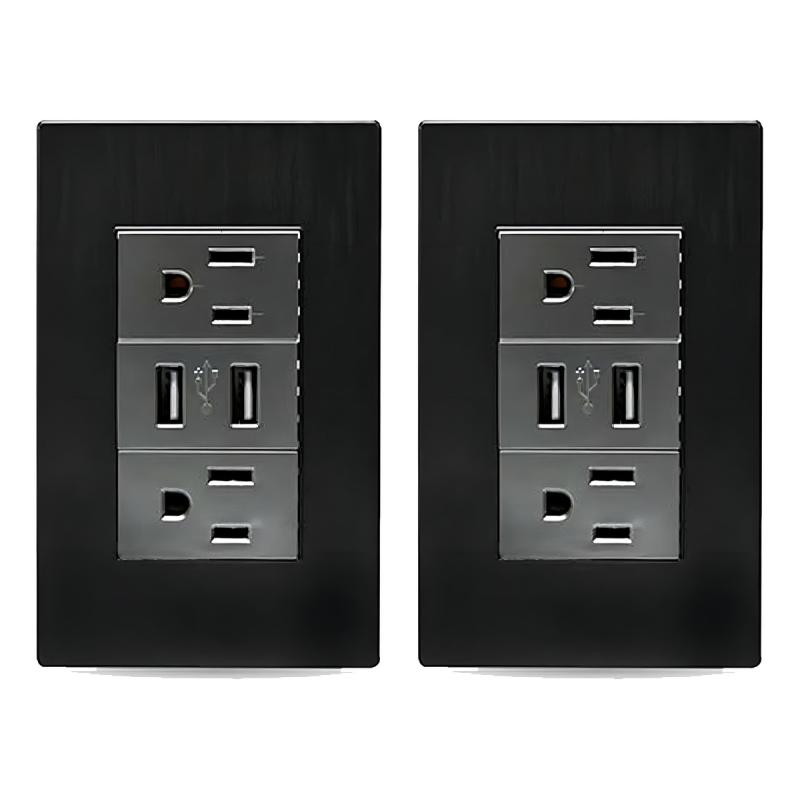 Receptáculo Hy-j310 Contacto Placa Usb Megaluz Con 2 Color Gris