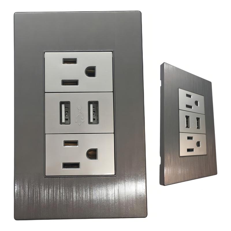 Receptáculo Hy-j310 Contacto Placa Usb Megaluz Con 2 Color Gris