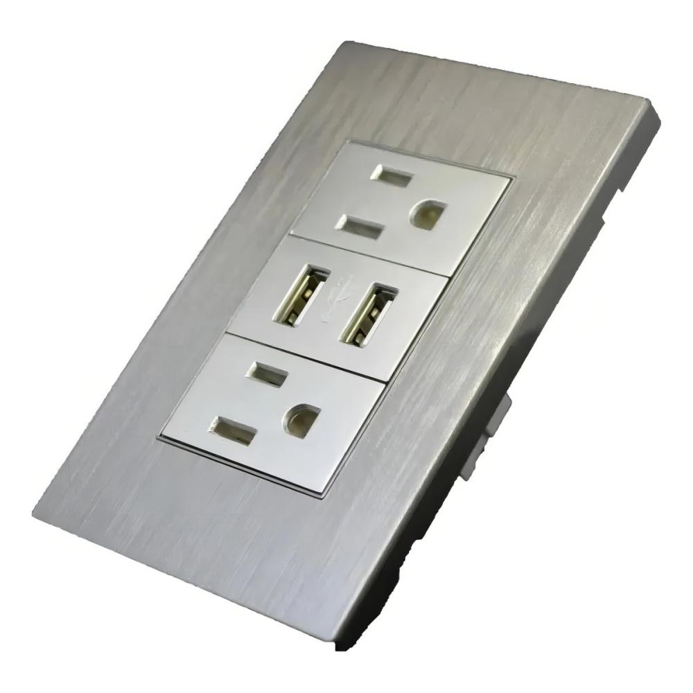 Receptáculo Hy-j310 Contacto Placa Usb Megaluz Con 2 Color Gris