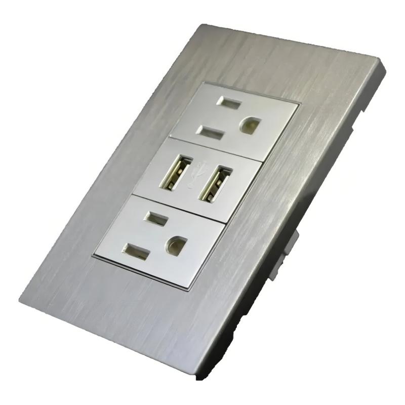 Receptáculo Hy-j310 Contacto Placa Usb Megaluz Con 2 Color Gris