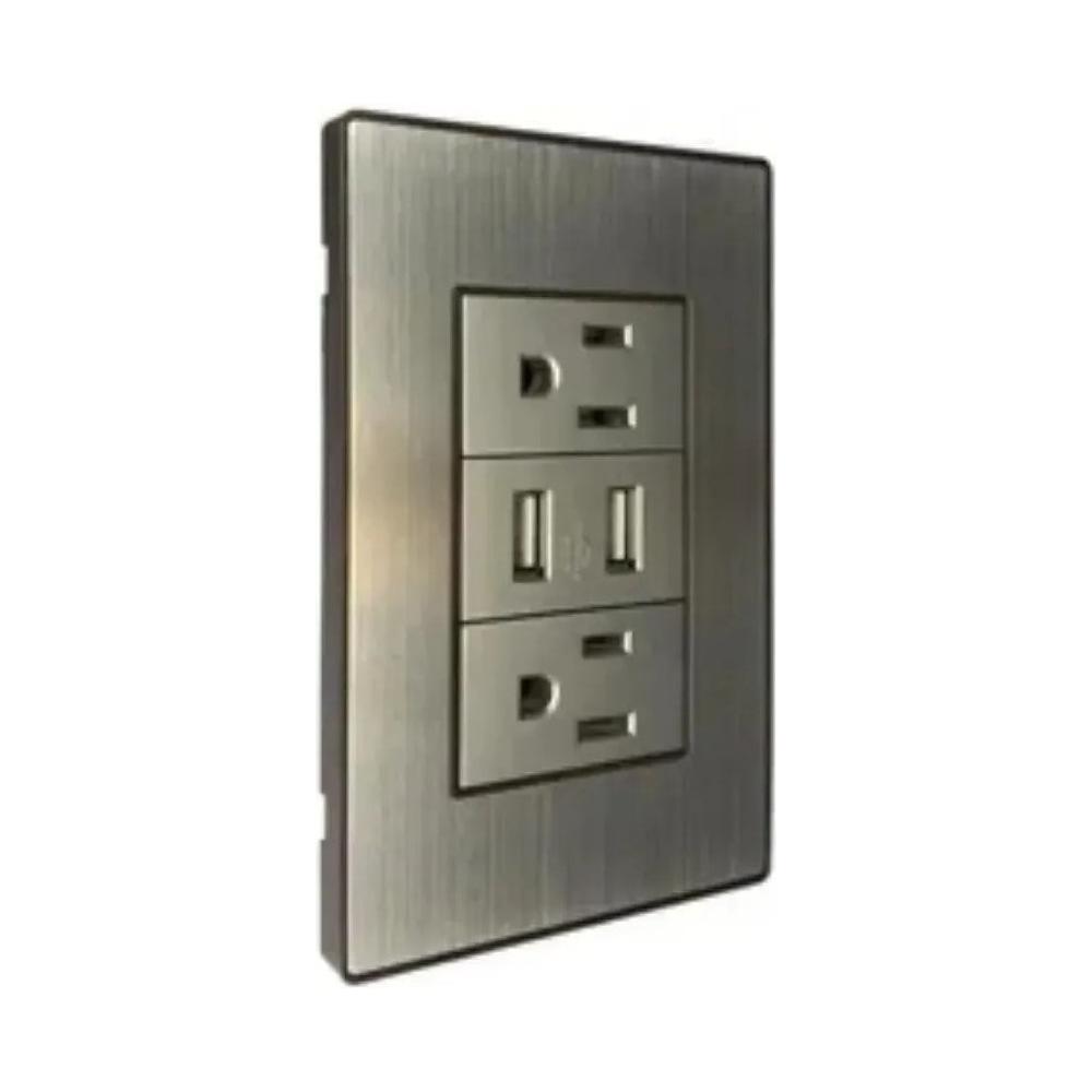 Receptáculo Hy-j310 Contacto Placa Usb Megaluz Con 2 Color Gris