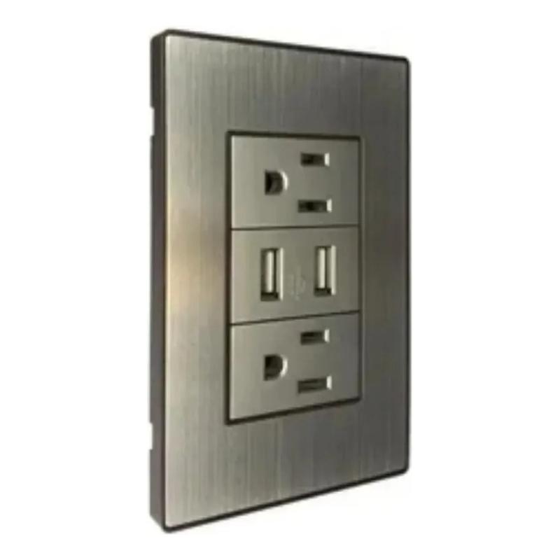 Receptáculo Hy-j310 Contacto Placa Usb Megaluz Con 2 Color Gris