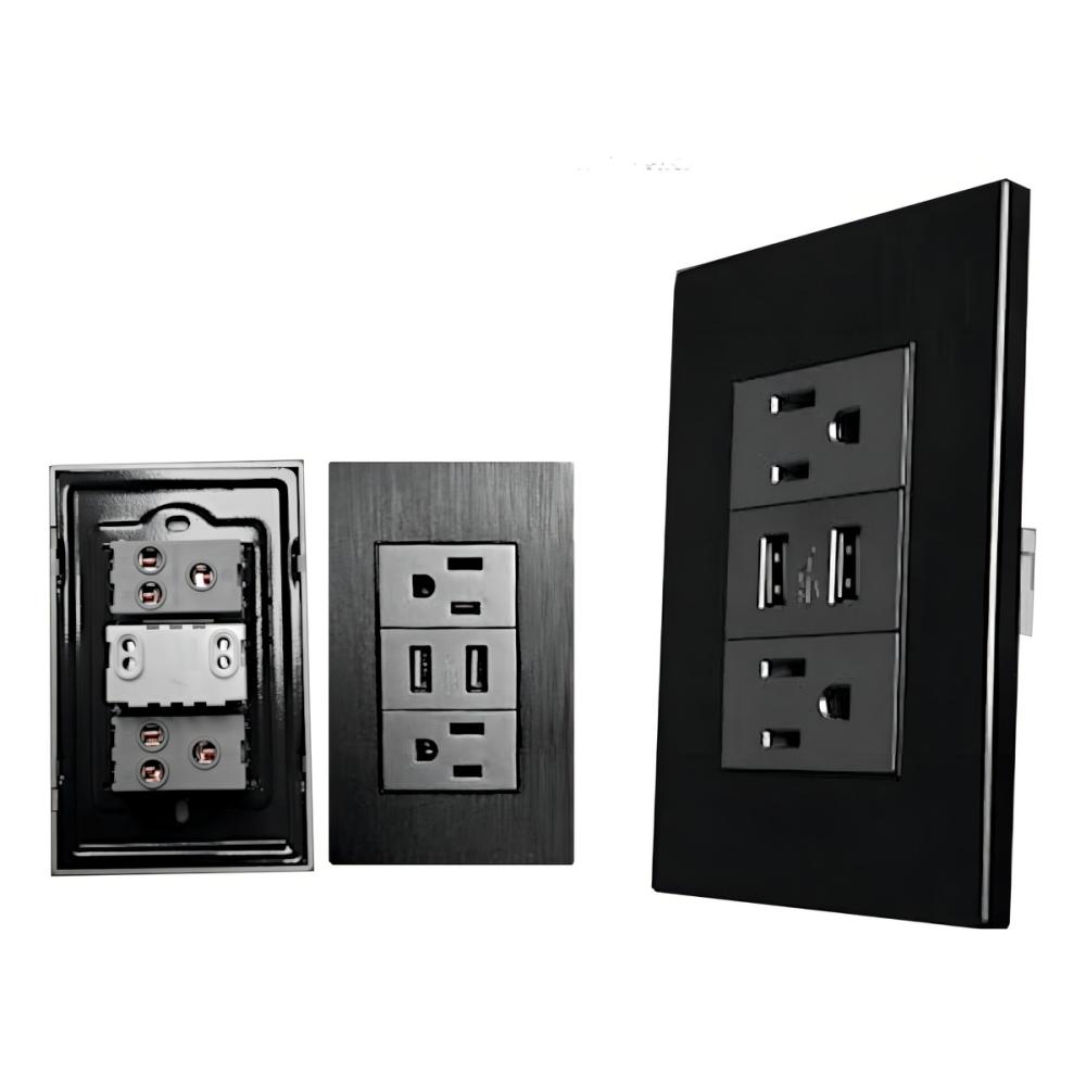 Receptáculo Hy-j310 Contacto Placa Usb Megaluz Con 2 Color Gris