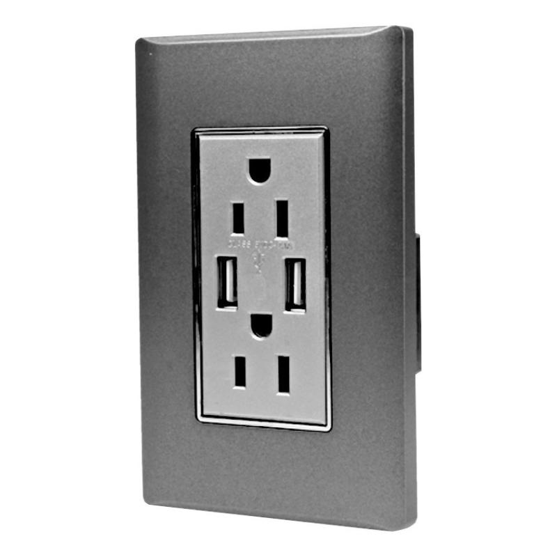 Receptáculo Hy-j310 Contacto Placa Usb Megaluz Con 2 Color Gris