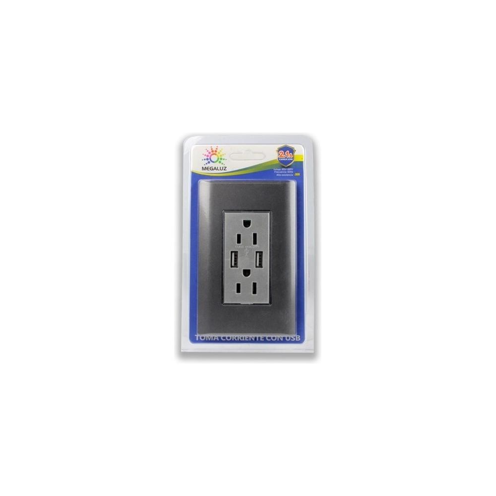 Receptáculo Hy-j310 Contacto Placa Usb Megaluz Con 2 Color Gris