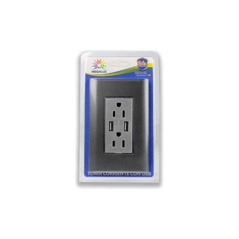 Receptáculo Hy-j310 Contacto Placa Usb Megaluz Con 2 Color Gris
