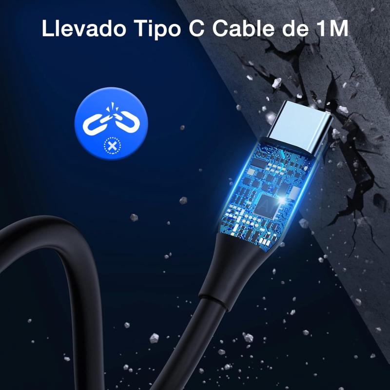 1 Hora Cargador Auto Carga Rapida 38W, Cargador Carro Tipo C PD 20W y QC 3.0 18W con Cable USB C a USB C 3A Compatible con IP