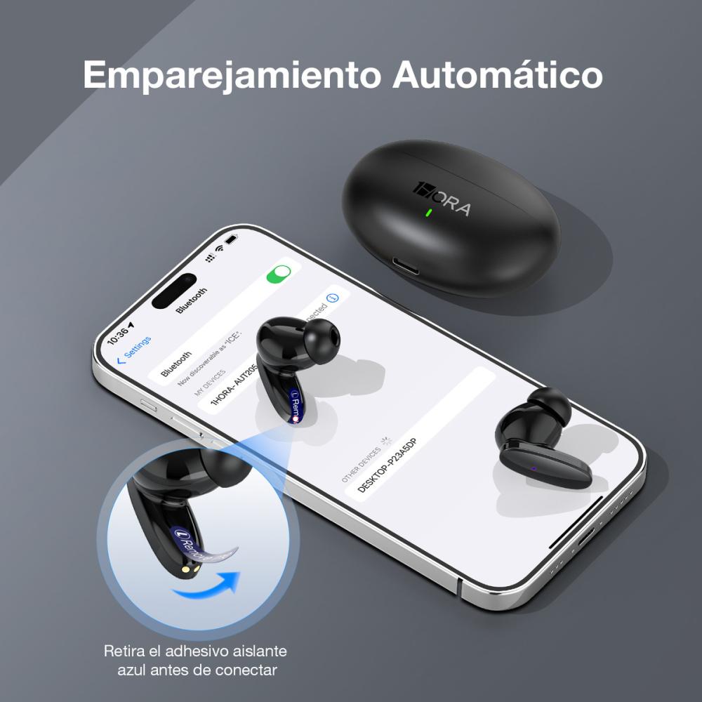 Audífonos in-ear inalámbricos 1Hora AUT205 Negro Auriculares Inalambricos Bluetooth 5.3 con Microfono