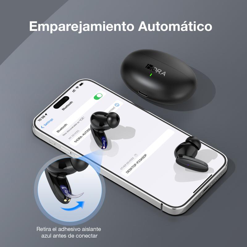 Audífonos in-ear inalámbricos 1Hora AUT205 Negro Auriculares Inalambricos Bluetooth 5.3 con Microfono
